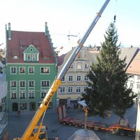 Der Christbaum schwebt über den Marktplatz