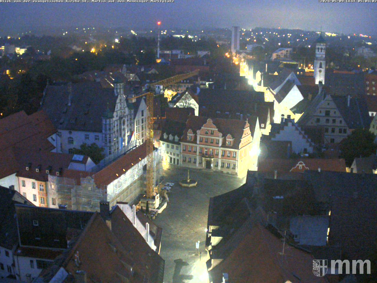 Panoramawebcam: Blick von der evang. Kirche St. Martin auf den Memminger Marktplatz