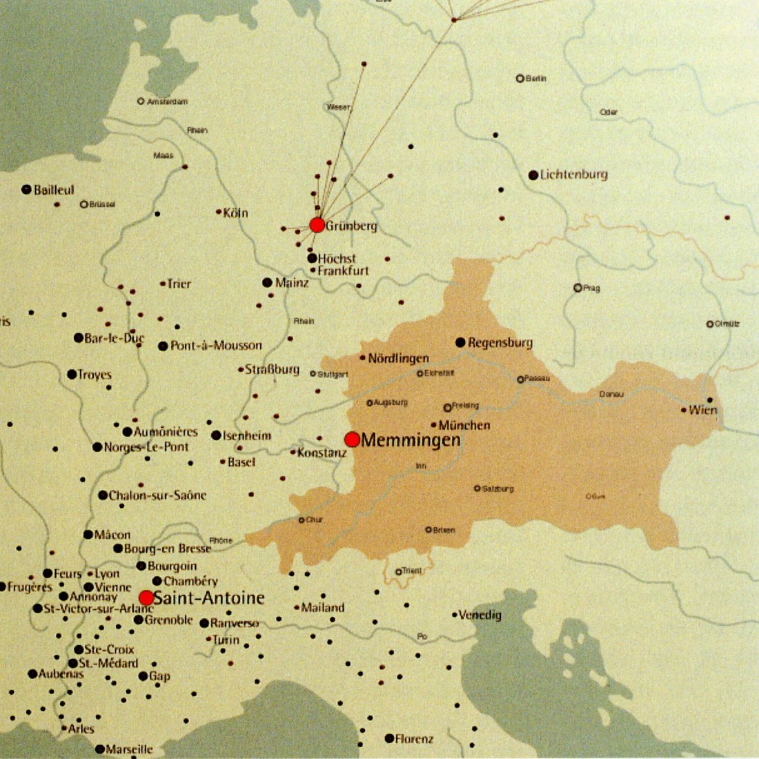 Verbreitungskarte der Ordensniederlassungen